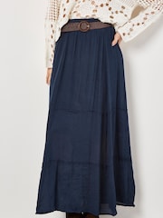 Apricot Blue Slub Shimmer Belt Maxi Skirt - Image 2 of 4