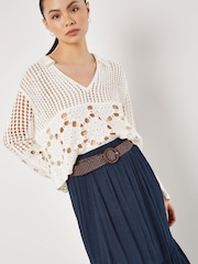 Apricot Blue Slub Shimmer Belt Maxi Skirt - Image 3 of 4