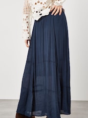 Apricot Blue Slub Shimmer Belt Maxi Skirt - Image 4 of 4