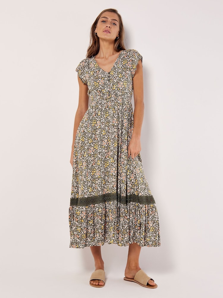 Apricot Green Ditsy Floral Maxi Dress - Image 1 of 2