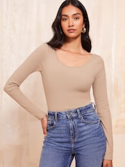 Friends Like These Camel Long Sleeve Scoop Neck Top - Image 1 of 4