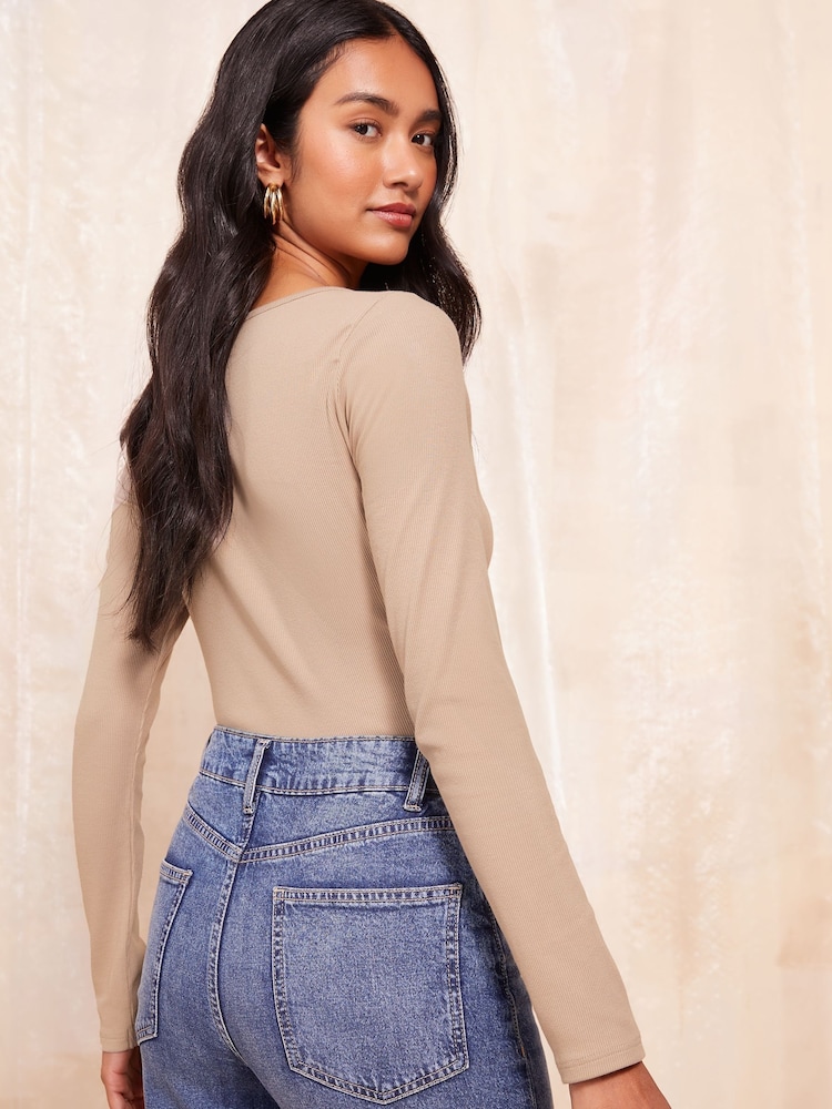 Friends Like These Camel Long Sleeve Scoop Neck Top - Image 4 of 4