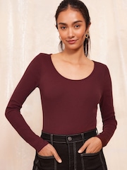 Friends Like These Burgundy Red Long Sleeve Scoop Neck Top - Image 1 of 4