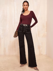 Friends Like These Burgundy Red Long Sleeve Scoop Neck Top - Image 2 of 4