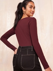Friends Like These Burgundy Red Long Sleeve Scoop Neck Top - Image 4 of 4