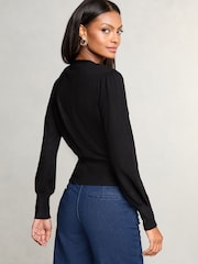 črna - Lipsy Pleten V-izrez; z V-izrezom Waisted Button pletena jopa - Slika 4 iz 4