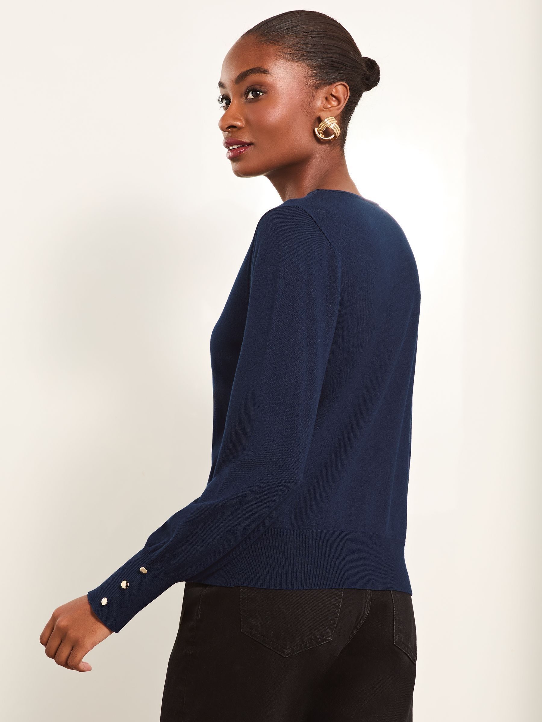 Navy round neck cardigan top