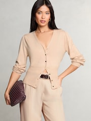 Camel - Lipsy Pleten V-izrez; z V-izrezom Waisted Button pletena jopa - Slika 1 iz 5
