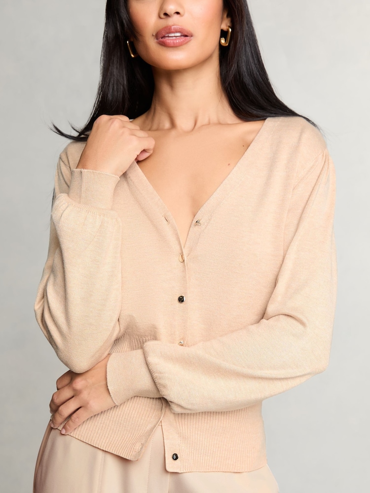 Camel - Lipsy Pleten V-izrez; z V-izrezom Waisted Button pletena jopa - Slika 2 iz 5