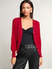 rdeča - Lipsy Pleten V-izrez; z V-izrezom Waisted Button pletena jopa - Slika 1 iz 4