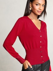 rdeča - Lipsy Pleten V-izrez; z V-izrezom Waisted Button pletena jopa - Slika 2 iz 4