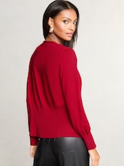 rdeča - Lipsy Pleten V-izrez; z V-izrezom Waisted Button pletena jopa - Slika 4 iz 4
