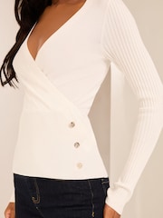 Lipsy Ivory White Wrap Detail Knitted Top - Image 2 of 3