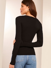 Lipsy Black Wrap Detail Knitted Top - Image 4 of 4