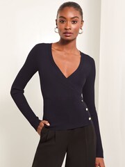 Lipsy Navy Blue Wrap Detail Knitted Top - Image 2 of 4