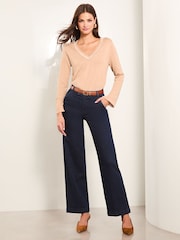Lipsy Camel Knitted V Neck Tipped Jumper - Image 2 of 4