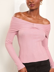 Lipsy Pink Petite Knitted Bow Detail Ribbed Jumper - Image 1 of 4