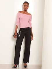 Lipsy Pink Petite Knitted Bow Detail Ribbed Jumper - Image 2 of 4