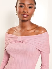 Lipsy Pink Petite Knitted Bow Detail Ribbed Jumper - Image 3 of 4