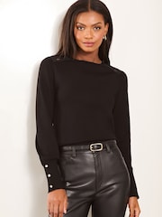 Negro - Suéter de punto con inserción de encaje y borde festoneado de Lipsy - Imagen 1 de 4
