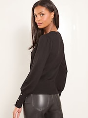 Negro - Suéter de punto con inserción de encaje y borde festoneado de Lipsy - Imagen 4 de 4