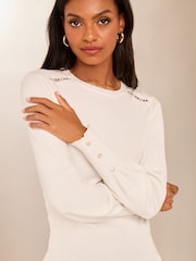 Lipsy Ivory White Lace Insert Scallop Knit Jumper - Image 1 of 4