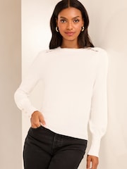 Lipsy Ivory White Lace Insert Scallop Knit Jumper - Image 4 of 4