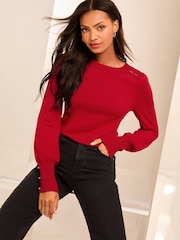 Lipsy Red Lace Insert Scallop Knit Jumper - Image 1 of 4