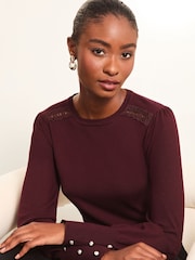 Lipsy Red Petite Lace Insert Scallop Knit Jumper - Image 1 of 4