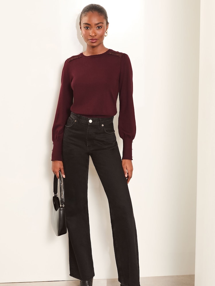 Lipsy Red Petite Lace Insert Scallop Knit Jumper - Image 2 of 4