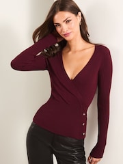 Lipsy Burgundy Red Wrap Detail Knitted Top - Image 1 of 4