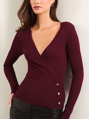 Lipsy Burgundy Red Wrap Detail Knitted Top - Image 2 of 4