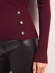 Lipsy Burgundy Red Wrap Detail Knitted Top - Image 3 of 4