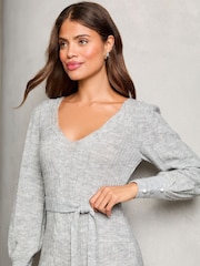 Lipsy Grey V Neck Cable Knitted Dress - Image 2 of 4