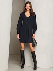 Lipsy Navy Blue V Neck Cable Knitted Dress - Image 3 of 4