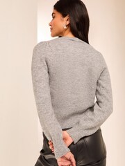 siva - Lipsy Diamante Trim z gumbi po celotni dolžini Pletena pletena jopa - Slika 2 iz 4