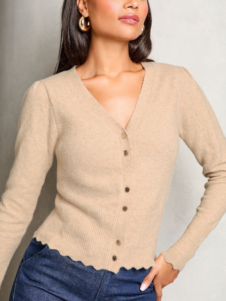 Lipsy Beige Knitted Wool Blend Cardigan - Image 1 of 4 Lipsy Beige Knitted Wool Blend Cardigan - Image 1 of 4