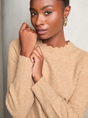 Lipsy Beige Knitted Wool Blend Scalloped Neck Jumper - Image 2 of 4