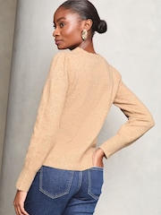 Lipsy Beige Knitted Wool Blend Scalloped Neck Jumper - Image 4 of 4
