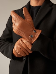 Tan Brown Leather Borg Lined Gloves - Image 1 of 6