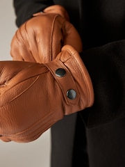 Tan Brown Leather Borg Lined Gloves - Image 2 of 6