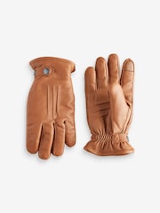 Tan Brown Leather Borg Lined Gloves - Image 3 of 6
