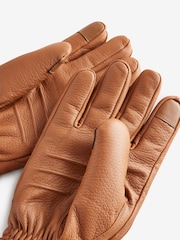 Tan Brown Leather Borg Lined Gloves - Image 5 of 6