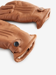 Tan Brown Leather Borg Lined Gloves - Image 6 of 6