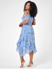 Roman Blue Petite Floral Print Cold Shoulder Midi Dress - Image 2 of 5