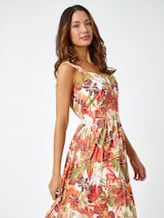 Roman Orange Tropical Leaf Stretch Jersey Dress - Image 1 of 5