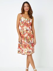 Roman Orange Tropical Leaf Stretch Jersey Dress - Image 3 of 5