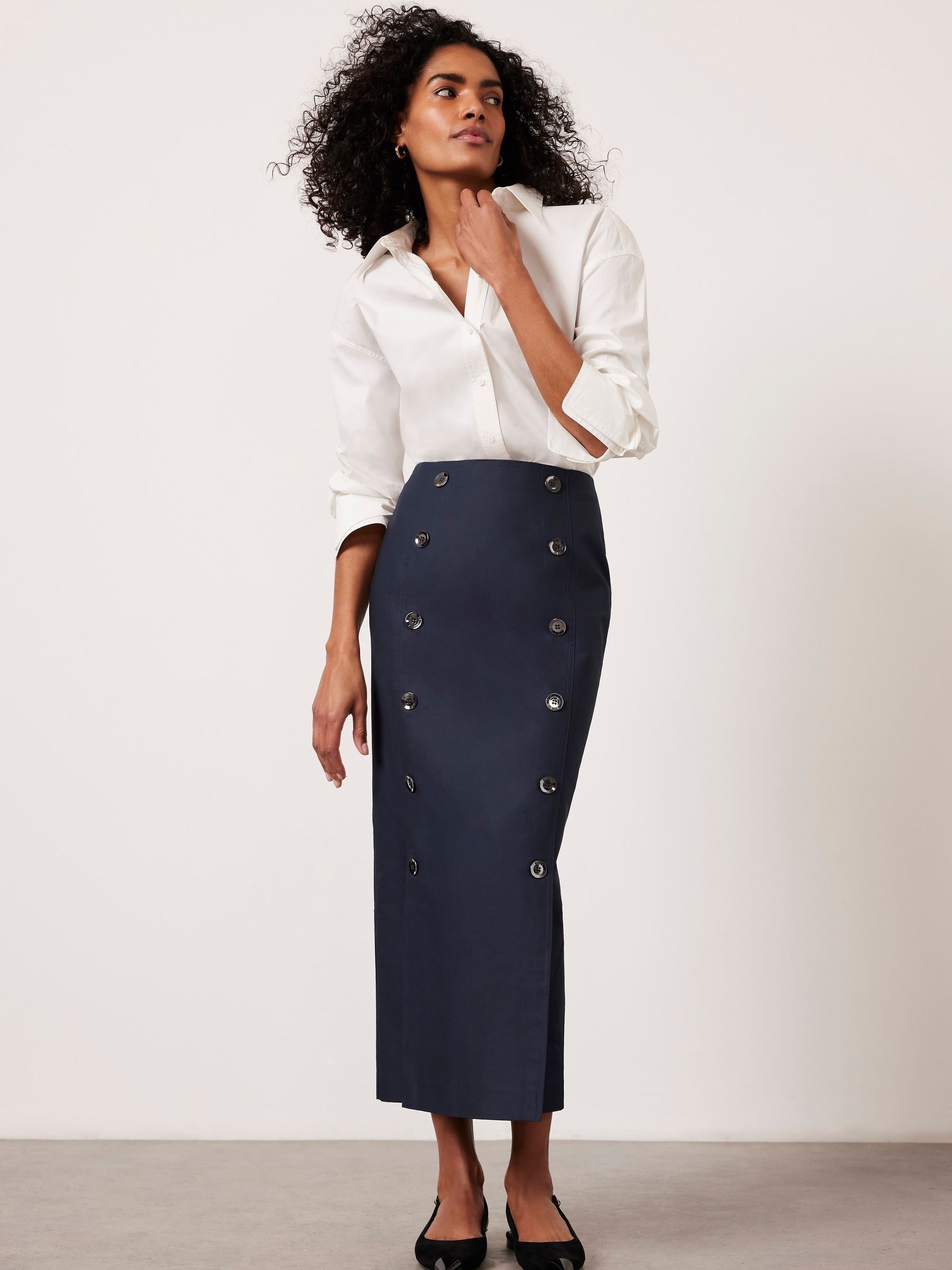 Buy Mint Velvet Blue Navy Cotton Button Maxi Skirt from Next Luxembourg