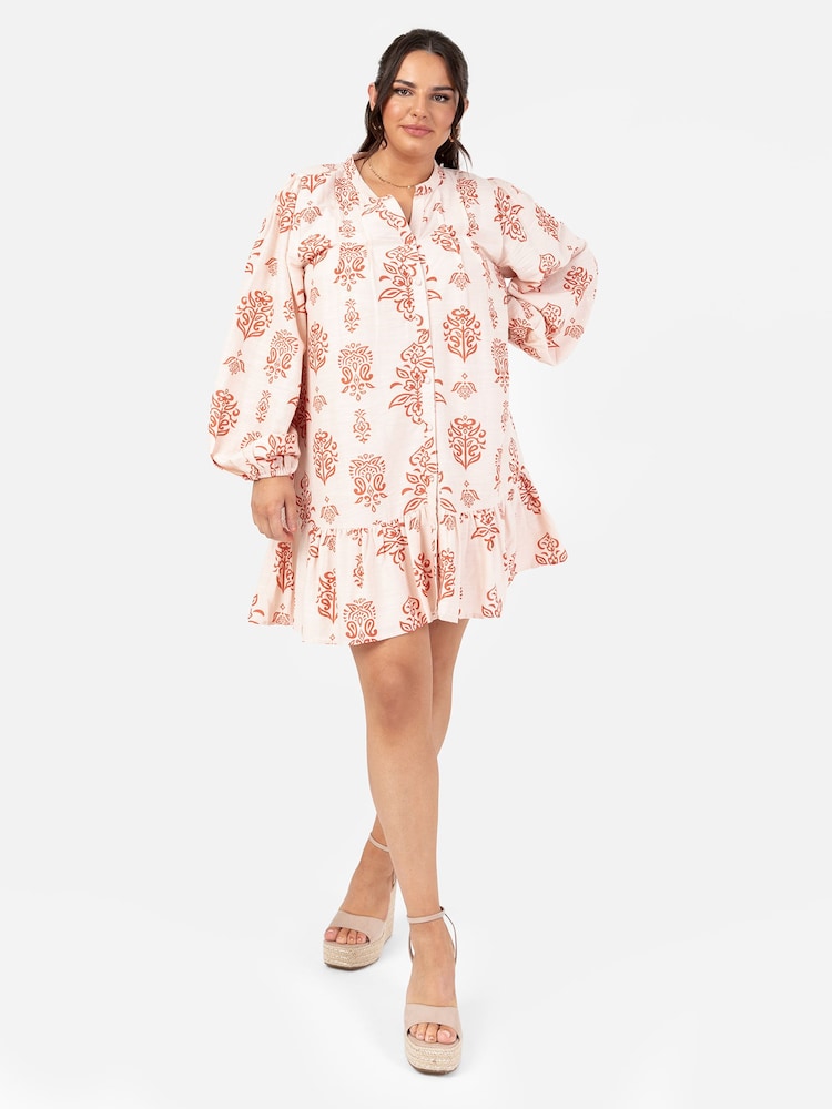 Lovedrobe Cream Long Sleeve Tiered Hem Mini Dress - Bild 1 von 6
