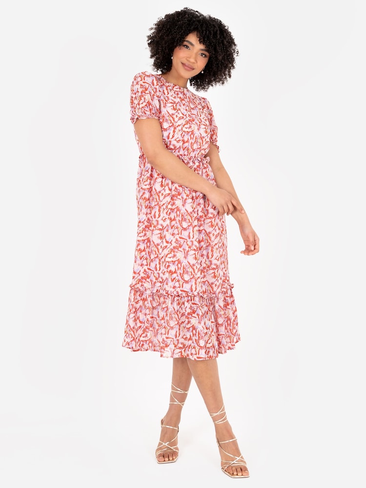 Puff Sleeve Tiered Hem Midi Dress With Frills - Image 5 of 5